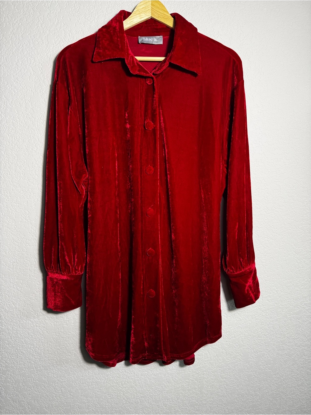 Blue B dress  Womens S Red Velvet Button Front Tunic romantic boho whimsical